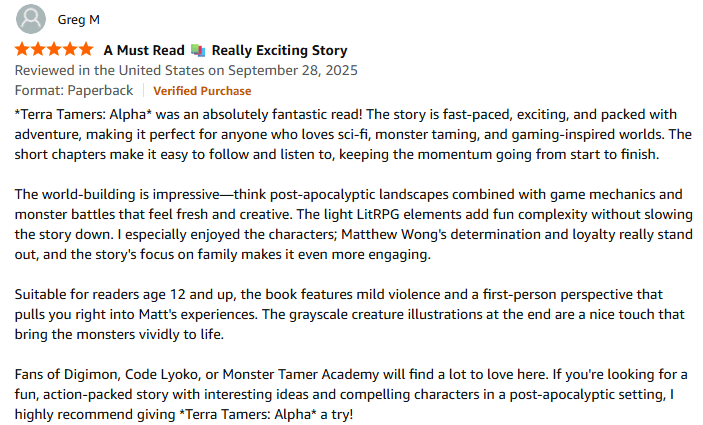 Verified Purchase Amazon Review for Terra Tamers: Alpha